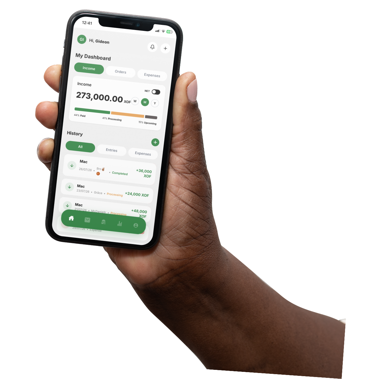 Konta App Dashboard on Smartphone held by hand